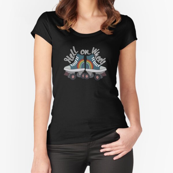 Hell on Wheels - Roller Skates Illustration - Rainbow Rollerskates Fitted Scoop T-Shirt