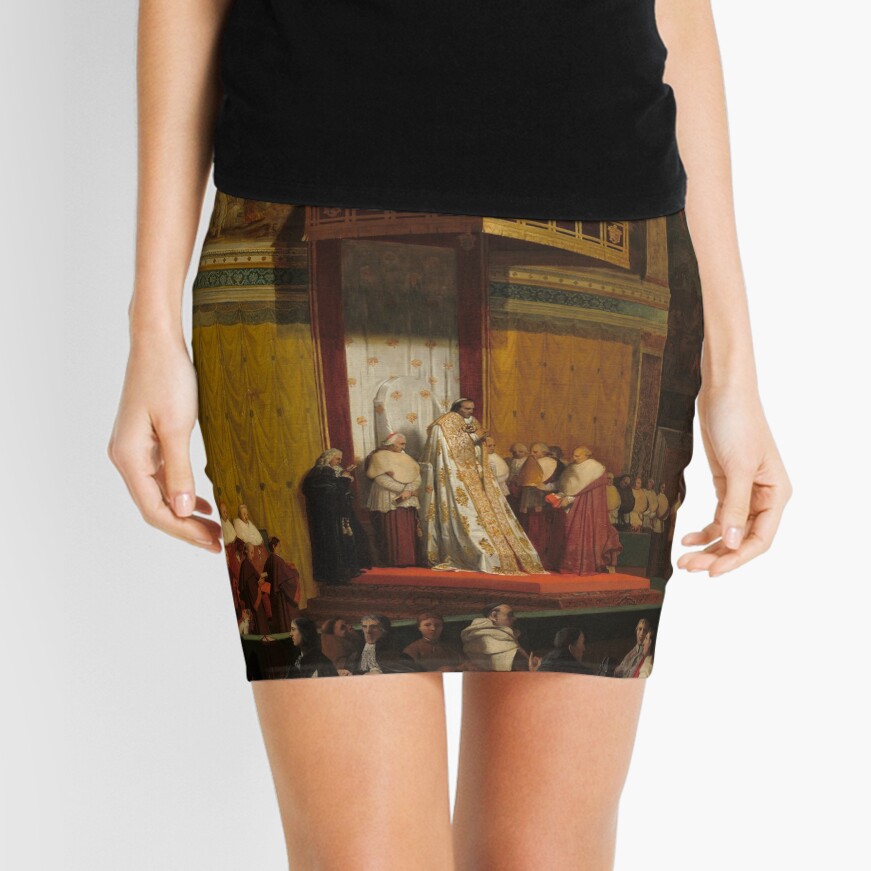 Pope Pius VII in the Sistine Chapel Oil Painting by Jean-Auguste-Dominique Ingres Mini Skirt