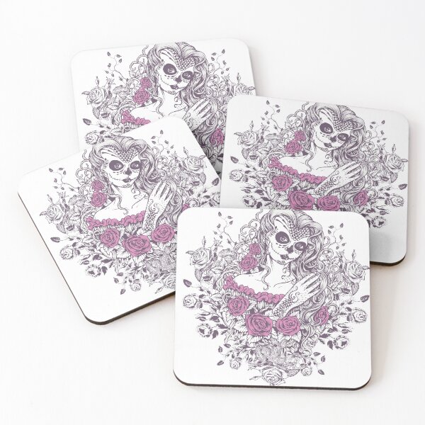 Item preview, Girl with death mask and roses in tattoo style designed and sold by NotoriousHuSkY.