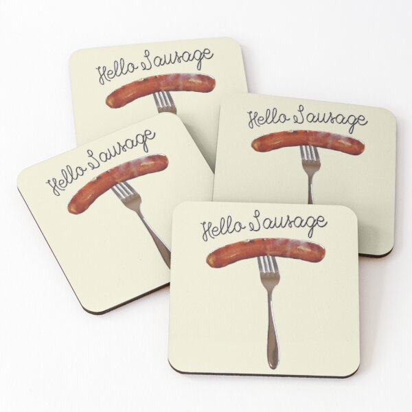 Item preview, Hello Sausage -sausage on a fork- friendly fun design designed and sold by tinytiger77.