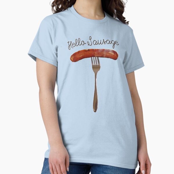 Item preview, Hello Sausage -sausage on a fork- friendly fun design designed and sold by tinytiger77.
