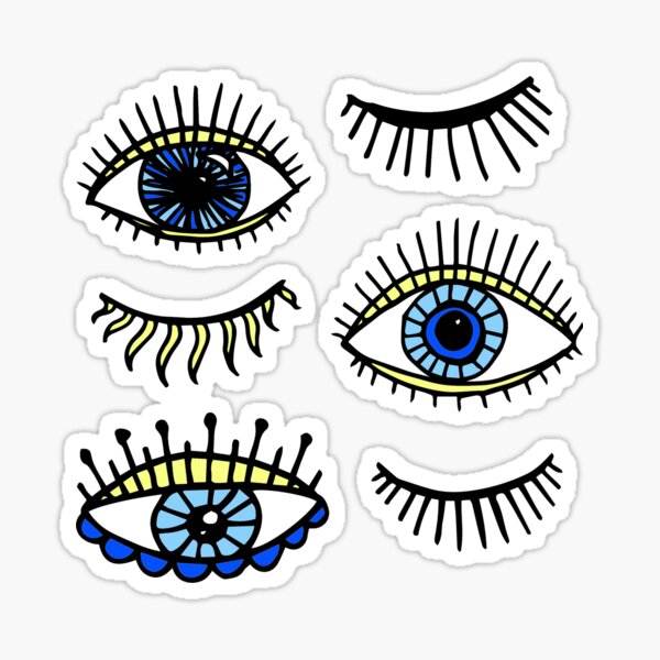 Vista previa del artículo con la obra «Símbolo de amuleto de la suerte de ojos malvados de color azul y amarillo», diseñado y vendido por Julie Erin Designs.