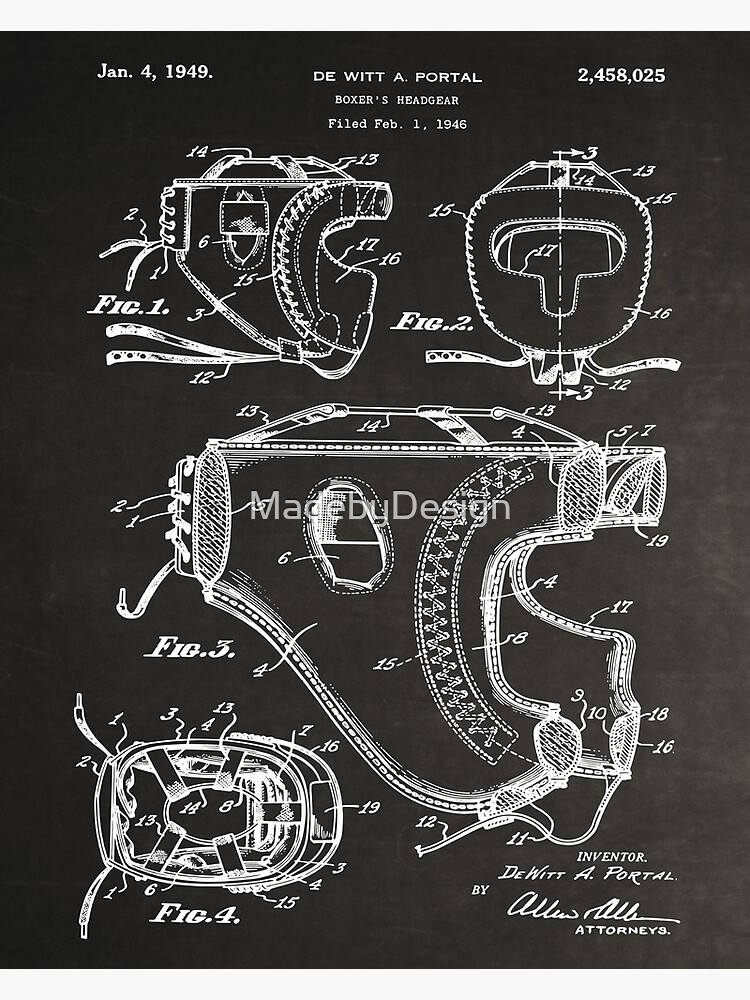 "Boxing Gym Headgear 1946 Patent Drawings" Poster by MadebyDesign