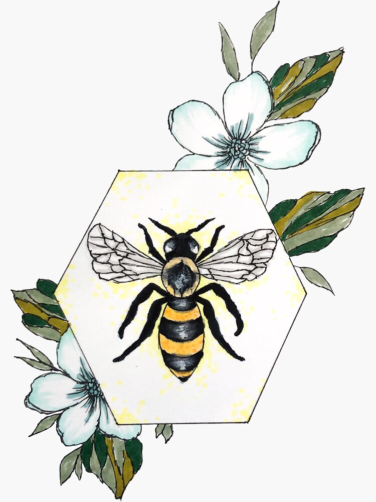 "Geometric Bee with Flowers" Sticker for Sale by Lizziegraeter Redbubble