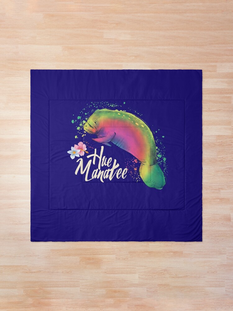 Alternate view of Manatee Cute Sea Cow With Flowers Hue Manatee Humanity Fun Colorful Art Comforter