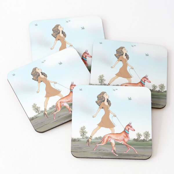 Item preview, Brown haired girl in brown dress, with her pharaoh hound. designed and sold by chepea2.