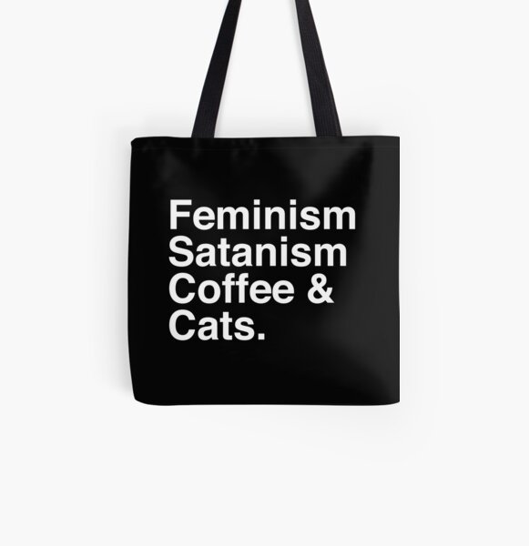 Feminism, Satanism, Coffee & Cats All Over Print Tote Bag