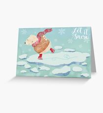 Polar Bear skating – "Let It Snow" Greeting Card