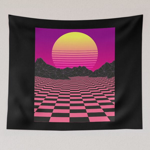 Item preview, Sunset Mountains on Retro Pink Checkerboard designed and sold by Jay Bayne.