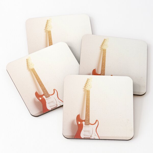 Item preview, Red electric guitar standing left against white raw wall designed and sold by Lukasz Szczepanski.