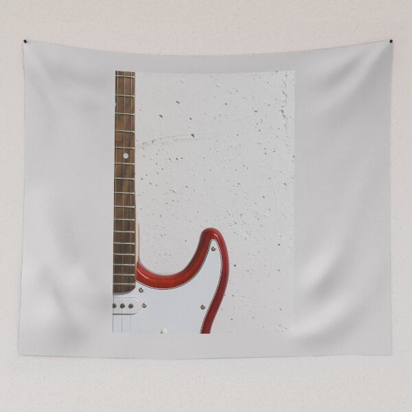 Item preview, Red electric guitar close-up against white raw wall designed and sold by Lukasz Szczepanski.