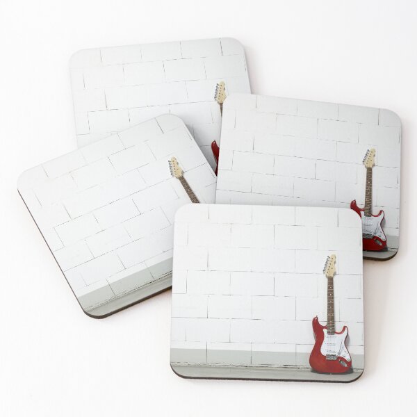 Item preview, Red electric guitar against white brick wall designed and sold by Lukasz Szczepanski.