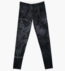 Black metal occult baphomet skull design. Leggings