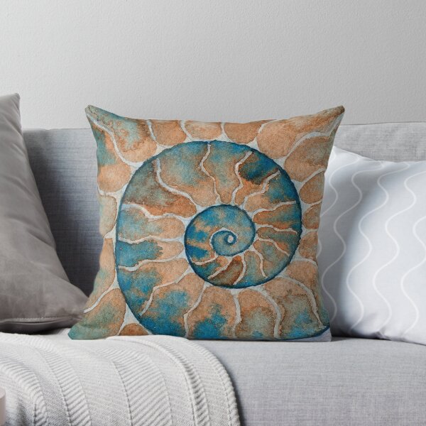 Aquarelle fossile d'ammonite Coussin