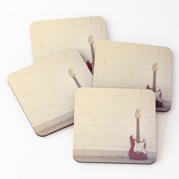 Item preview, Red electric guitar against white brick wall designed and sold by Lukasz Szczepanski.
