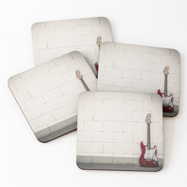 Item preview, Red electric guitar against white brick wall designed and sold by Lukasz Szczepanski.