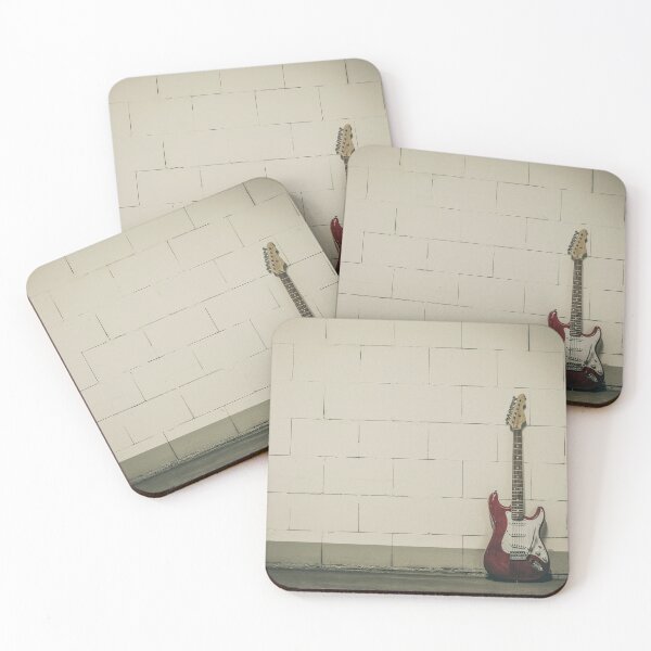 Item preview, Red electric guitar against white brick wall designed and sold by Lukasz Szczepanski.