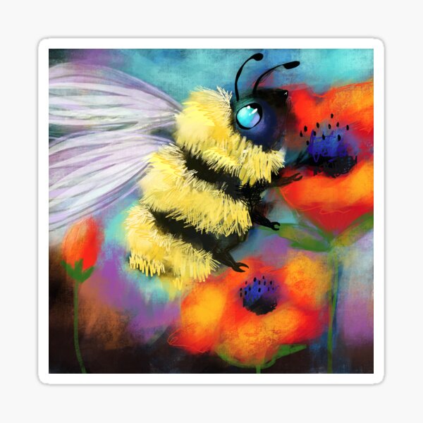 Queen Bumble Bee and Poppy Flower Sticker