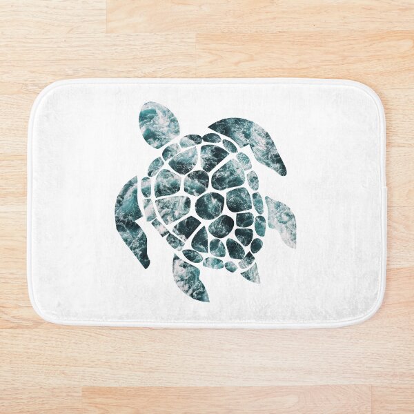 Sea Turtle - Turquoise Ocean Waves Bath Mat