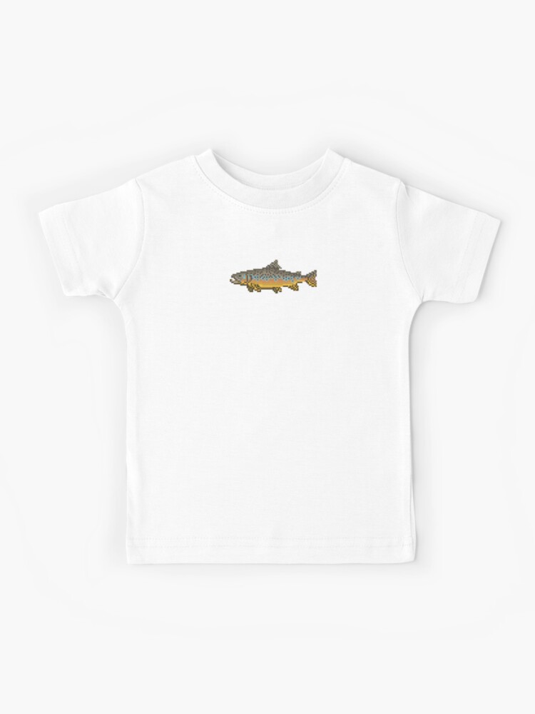 Pixel Art Brown Trout Fishing Shirt Kids T-Shirt for Sale by