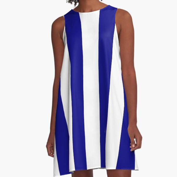 Navy Blue and White Beach Hut Stripe A-Line Dress