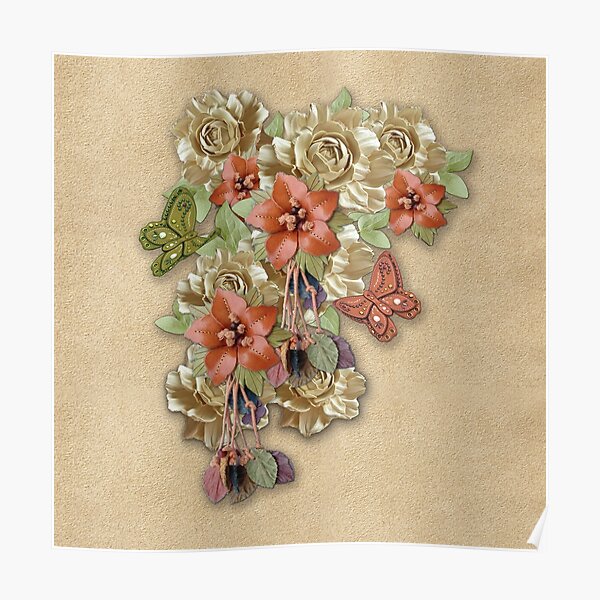 Leather Flowers & Butterflies Poster