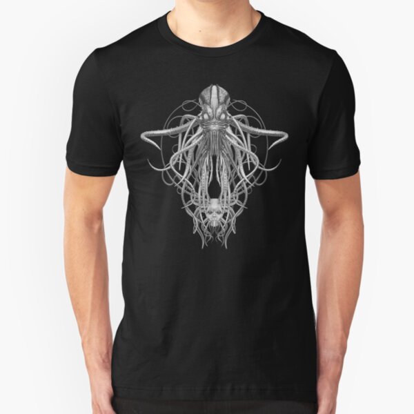 Cthulhu / Kraken in Black and White Slim Fit T-Shirt