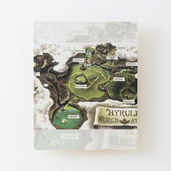 Hyrule Map Carte de l'Atlas mondial, affiche, tapisserie murale, tableau d'art, etc ... Impression montée sur bois