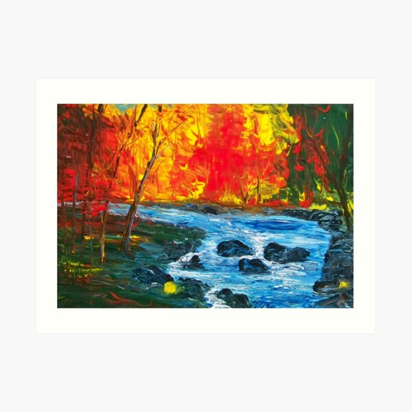 Autumn River Acrylic Impressionism Art Print