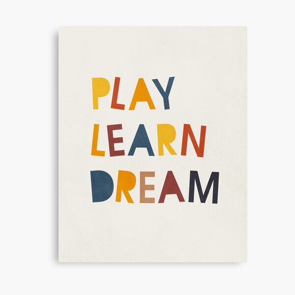Play Learn Dream, Abstract, Mid century modern kids wall art, Nursery room Canvas Print