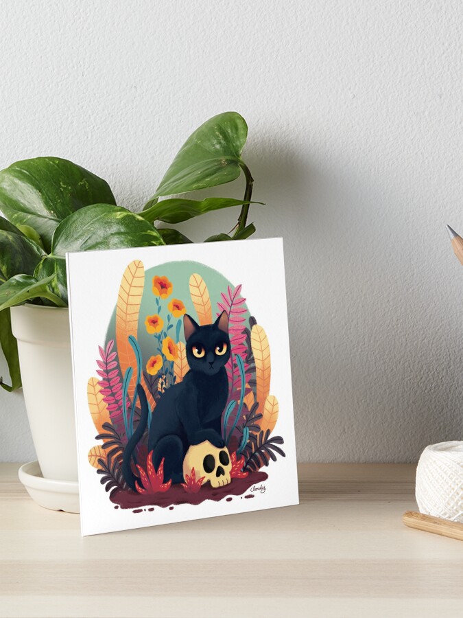 Thumbnail 1 of 2, Art Board Print, Skull kitty designed and sold by hellocloudy.