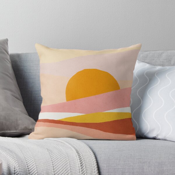 Abstrakt, Landschaft, Sonne, moderne Kinderwandkunst der Mitte des Jahrhunderts, Kinderzimmer Dekokissen