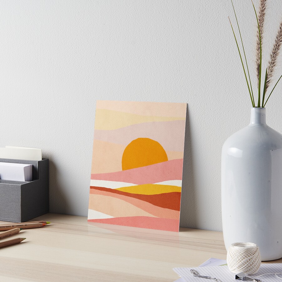 Abstract, Landscape, Sun, Mid century modern kids wall art, Nursery room Art Board Print