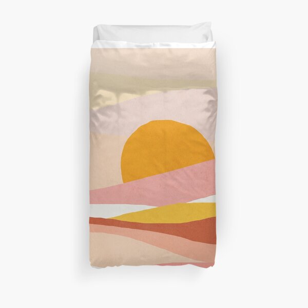 Abstract, Landscape, Sun, Mid century modern kids wall art, Nursery room Duvet Cover