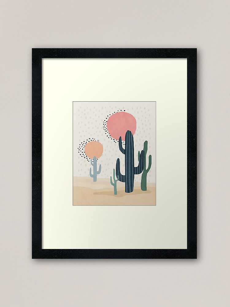 Aperçu 1 sur 7. Impression encadrée avec l'œuvre Cactus, Abstrait, Soleil, Décorations murales d'enfants modernes du milieu du siècle, Chambre de bébé créée et vendue par juliaemelian.