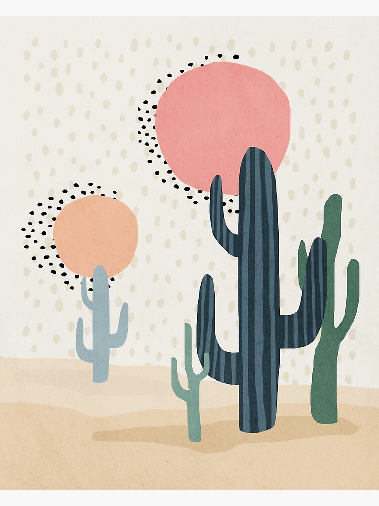 Aperçu 7 sur 7. Impression encadrée avec l'œuvre Cactus, Abstrait, Soleil, Décorations murales d'enfants modernes du milieu du siècle, Chambre de bébé créée et vendue par juliaemelian.