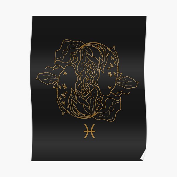 Pisces Fish - BLACK AND GOLD Poster