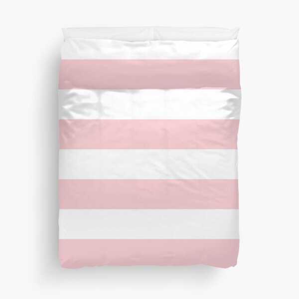 Large Valentine Soft Blush Pink and White Horizontal Cabana Tent Stripes Duvet Cover