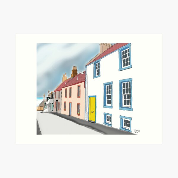 Elie: School Wynd. Line Drawing of Street in Fife, Scotland. Art Print