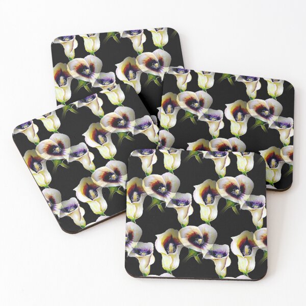Item preview, Arum Calla Lilies Pattern in Watercolor on Black Background  designed and sold by Nisuris.