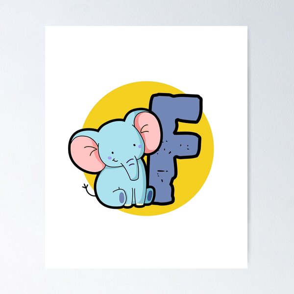 Artikelvorschau, Alphabet Buchstabe F Niedlicher Baby Blauer Elefant entworfen und verkauft von kidsmonogram.