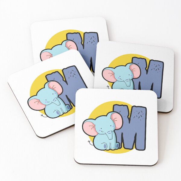 Item preview, Alphabet Letter M Cute Baby Blue Elephant designed and sold by kidsmonogram.