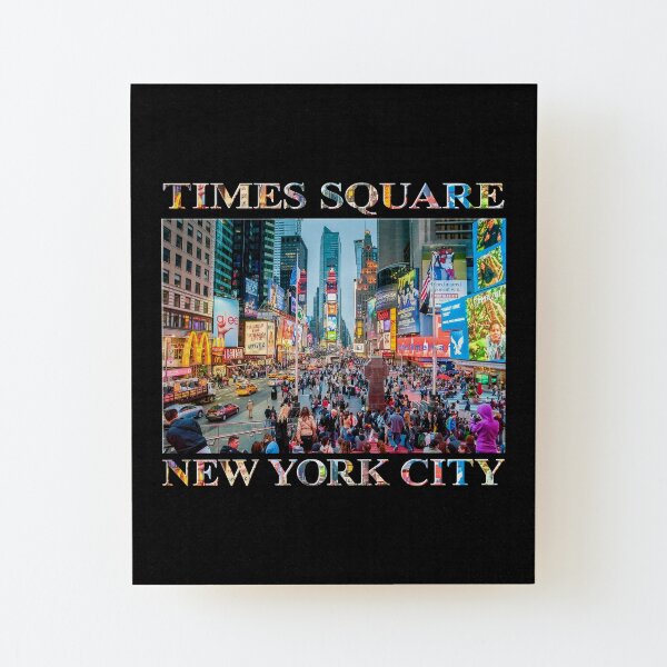 Times Square Tourists (poster on black) Wood Mounted Print