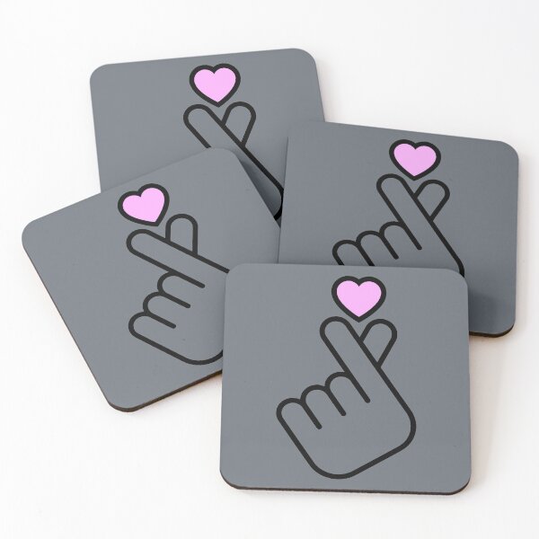 K-Pop Pink Heart Fingers - Saranghe 사랑해 Coasters (Set of 4)