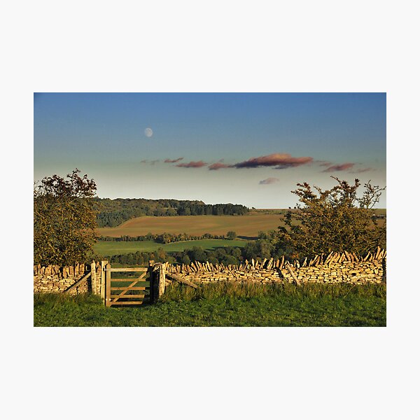 moonrise over the Cotswold Way, England Photographic Print