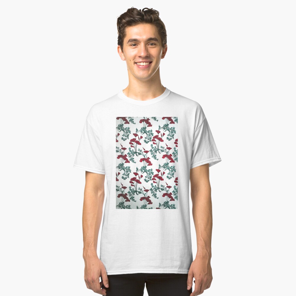 Red Poppies Vintage Victorian Wallpaper Classic T-Shirt