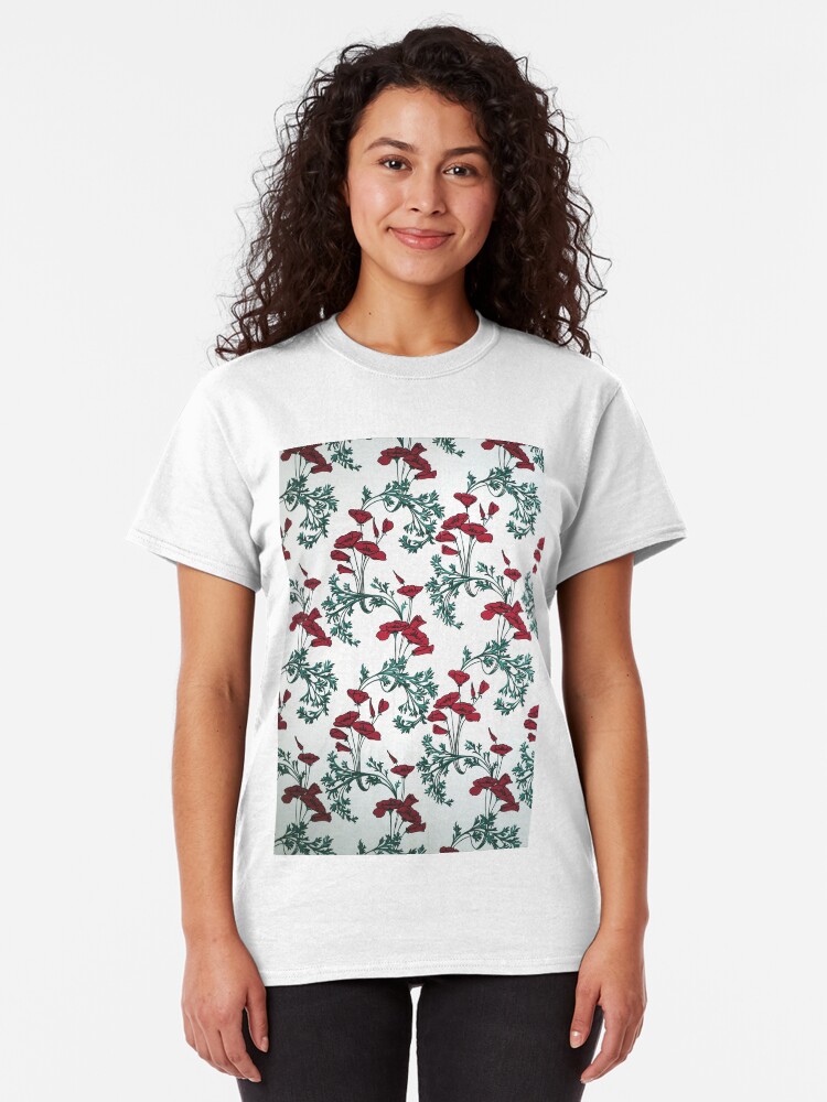 Alternate view of Red Poppies Vintage Victorian Wallpaper Classic T-Shirt