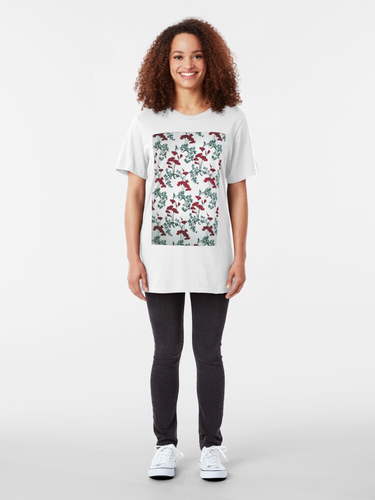 Alternate view of Red Poppies Vintage Victorian Wallpaper Slim Fit T-Shirt