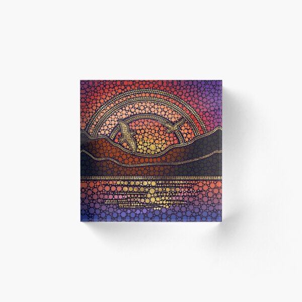 Dot Art Sunset Landscape Acrylic Block