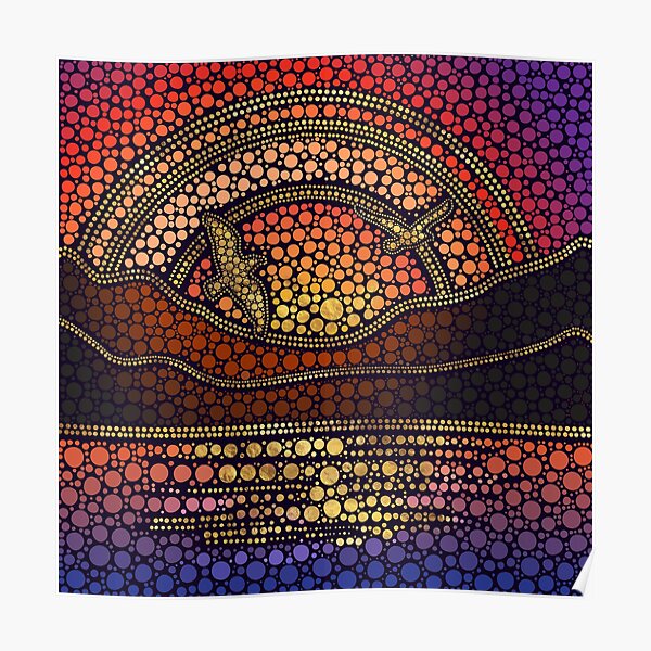 Dot Art Sunset Landscape Poster